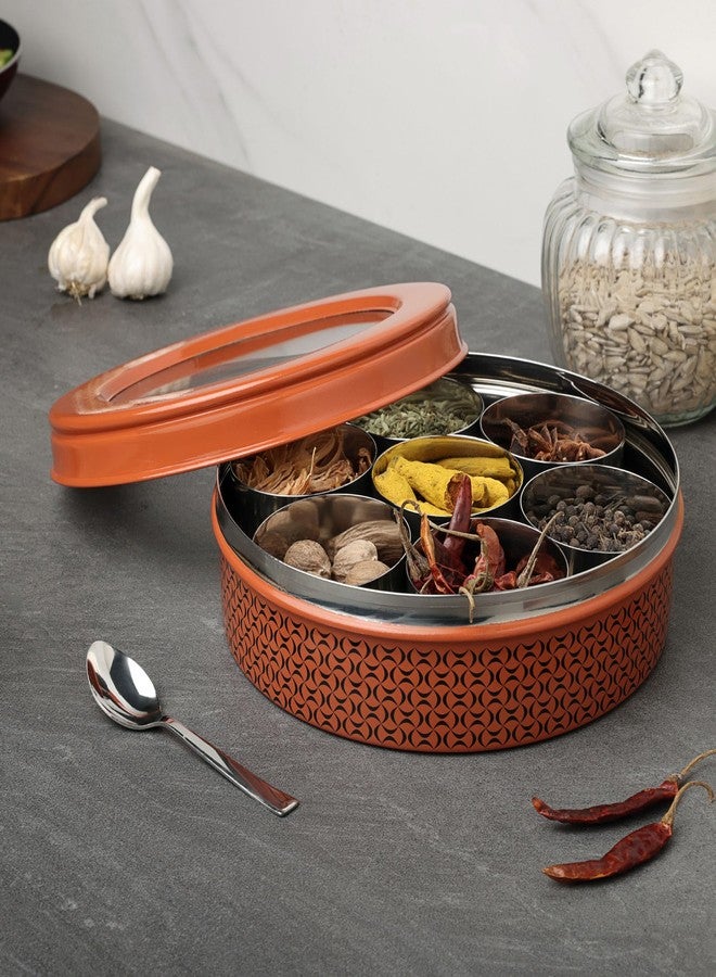 dudki 7 in 1 Stainless Steel Spice box for kitchen sturdy Masala dabba jar for Spices Seamless Design (Orange Rust) - Image 4
